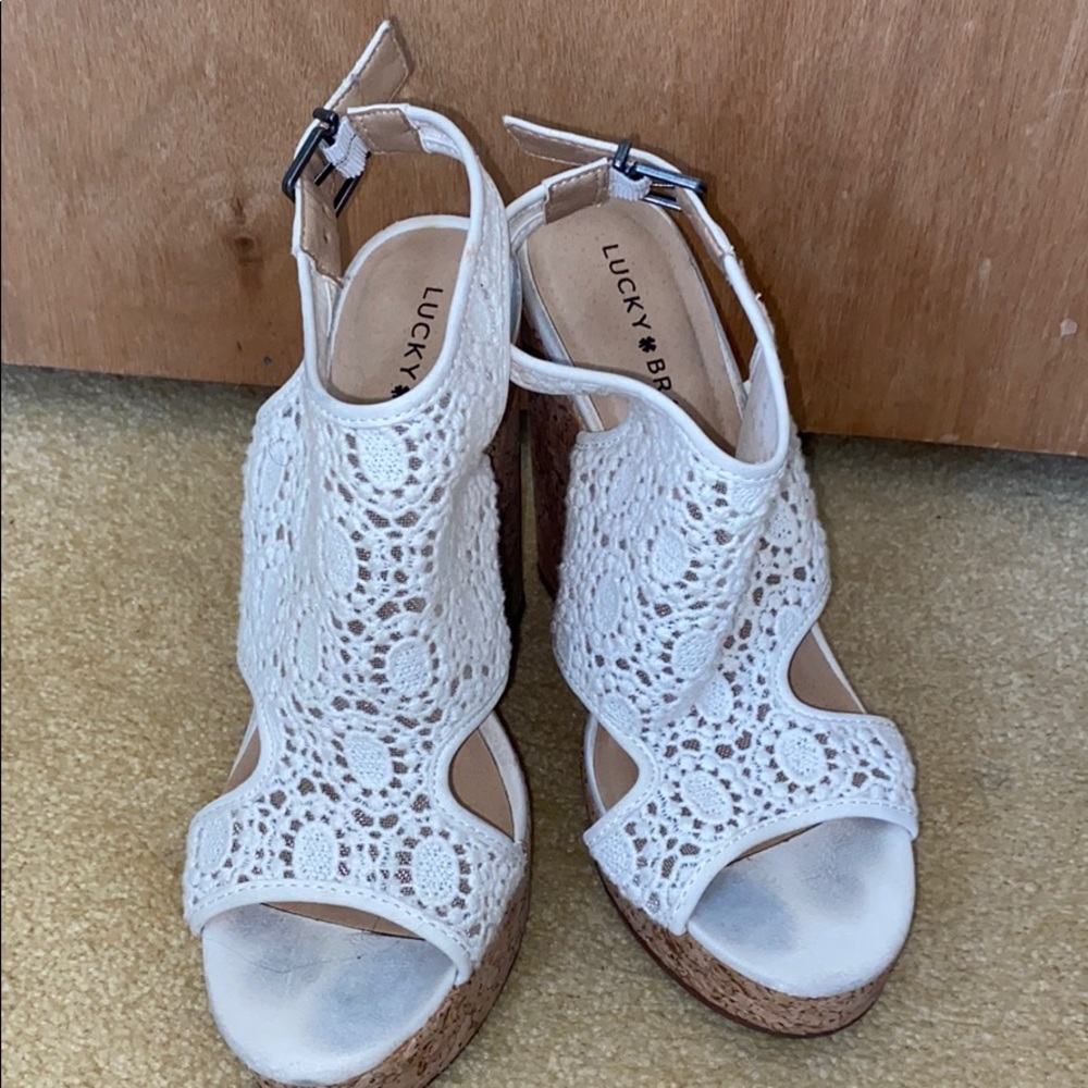 Lucky Brand White Lace and Cork Wedge
